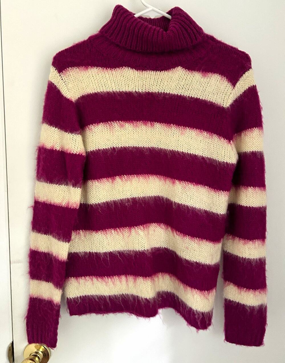 Anthropology & Merci Mohair Striped Fuzzy Turtleneck Knit Pullover Sweater S